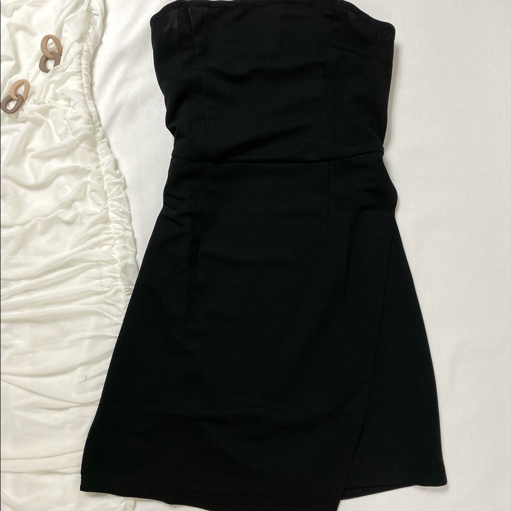 Black Zip Side Wrap Hem Mini Tube Dress
